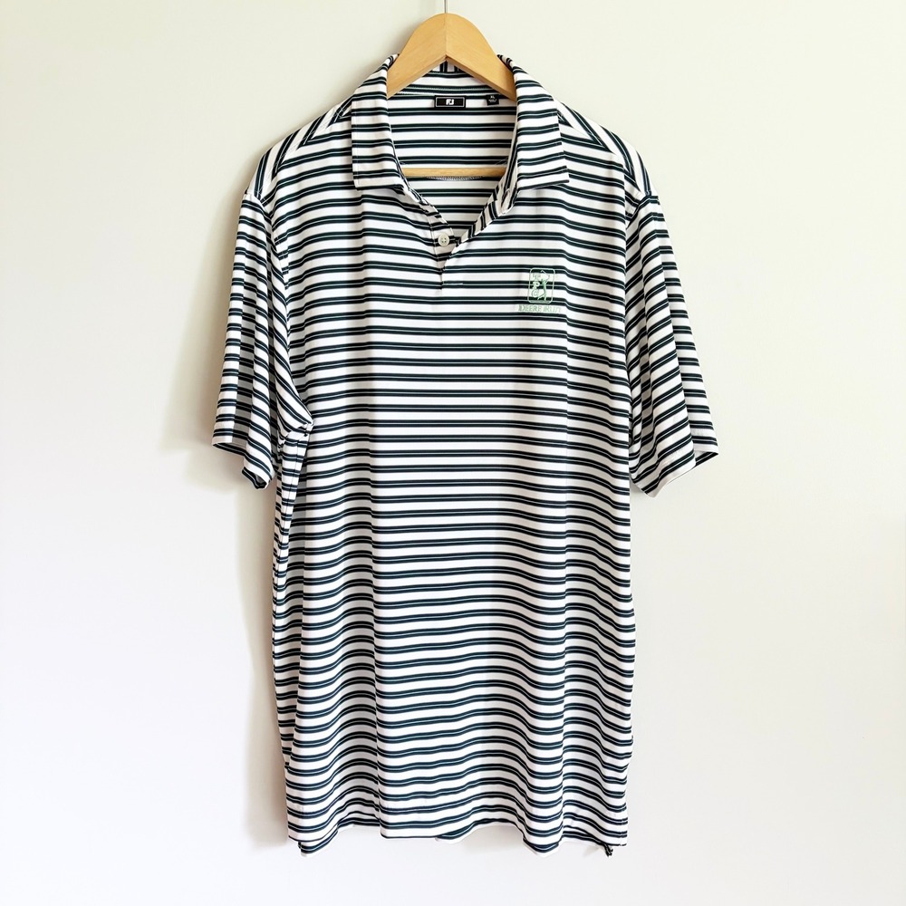 FootJoy Mens TPC Deere Run Golf Polo Shirt XL Striped Navy White Mint Green